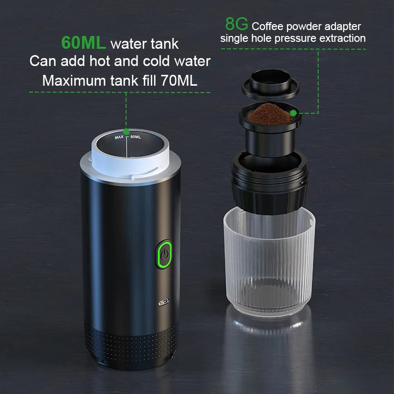BrewMate™ Portable 3-in-1 Espresso Maker – Wireless Travel Coffee Machine for Home, Car & Camping