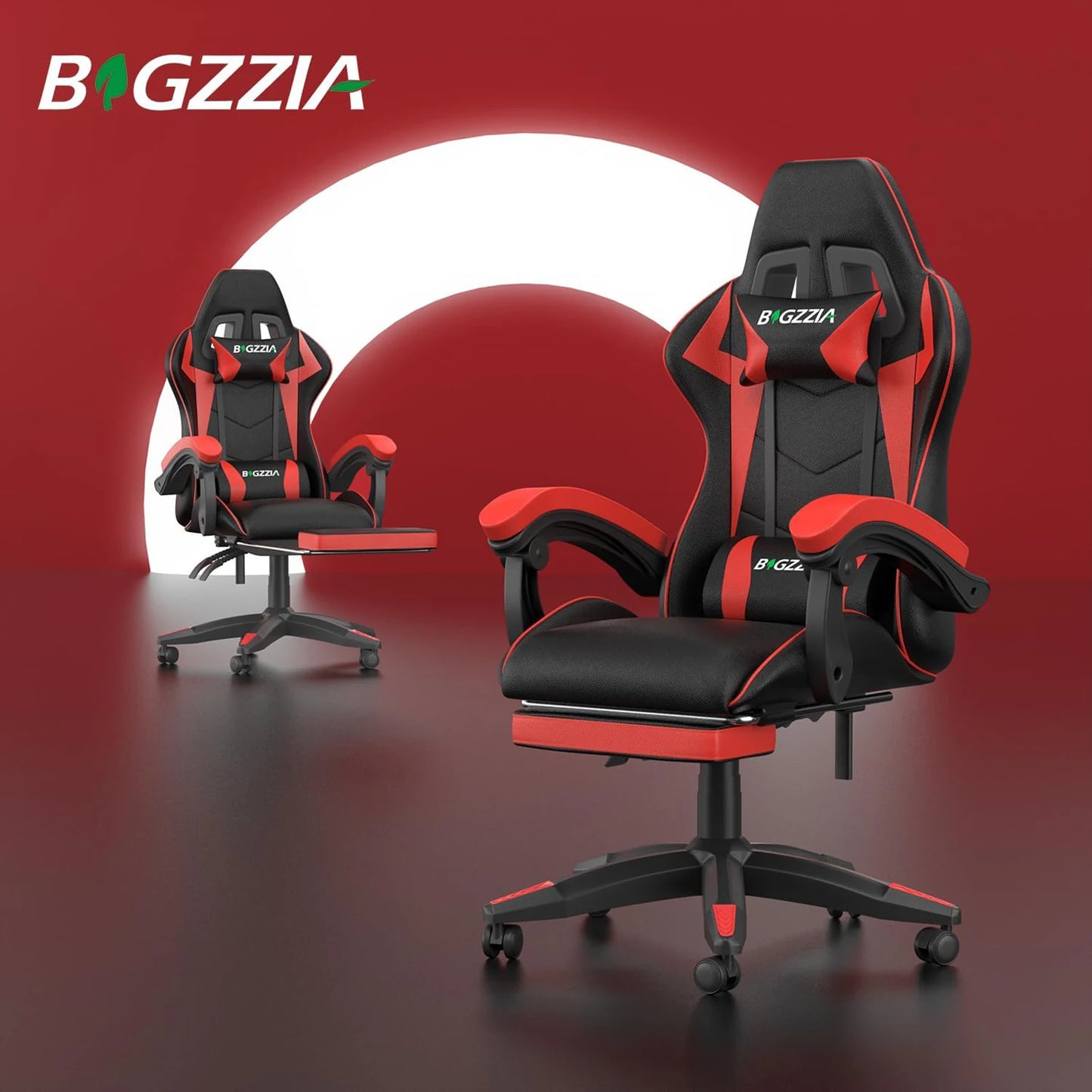BIGZZIA™ Ergonomic Gaming Chair with Footrest – High-Back Recliner with Lumbar & Headrest Support
