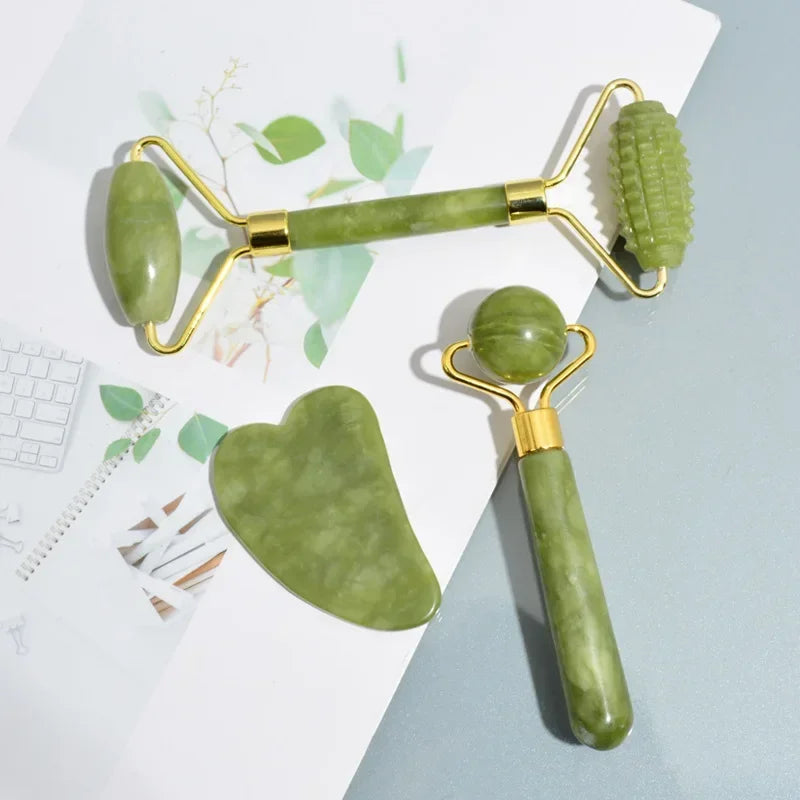 Natural Jade Roller & Gua Sha Set – Face, Neck & Eye Massage Tool