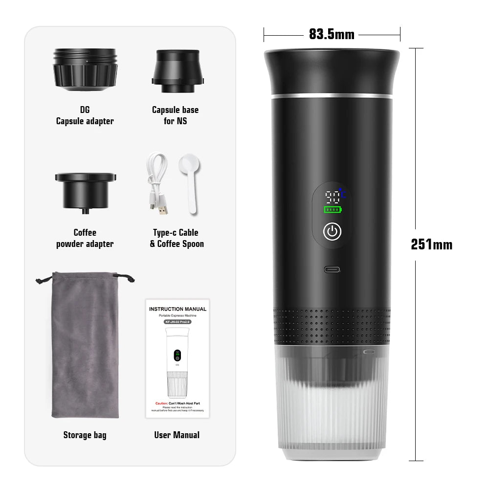BrewMate™ Portable 3-in-1 Espresso Maker – Wireless Travel Coffee Machine for Home, Car & Camping