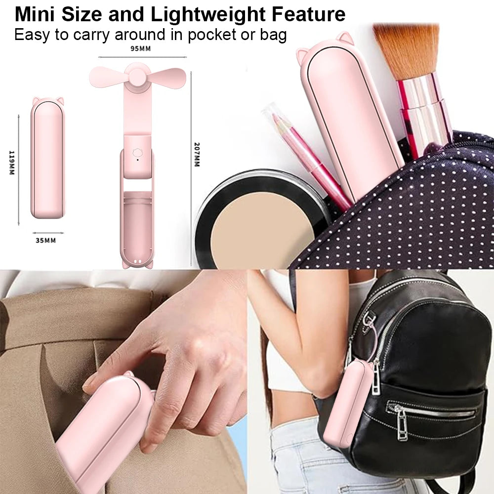 3-in-1 Portable USB Rechargeable Fan – 2000mAh, 3-Speed, Foldable Handheld & Desk Fan with Power Bank
