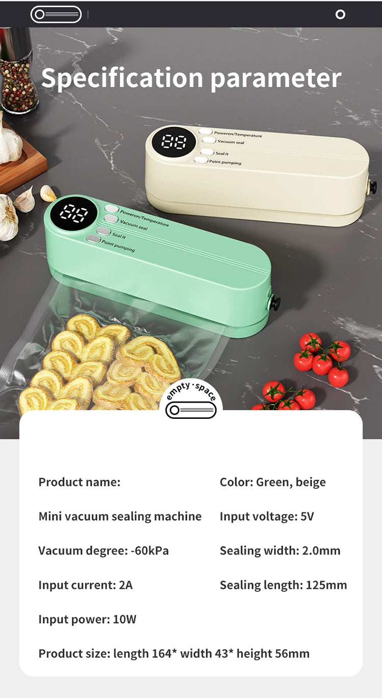FreshZip™ Portable Vacuum Sealer – USB Rechargeable | Dry & Moist Food Storage with Bags & Pump