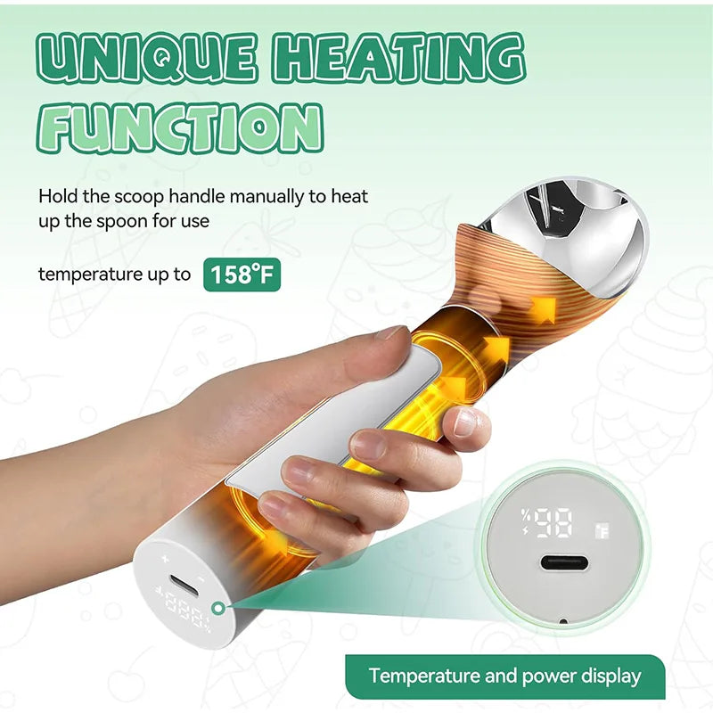 Rechargeable Heated Ice Cream Scoop Adjust Temperature Rapid Heating Preheat Yogurt Spoon Home Kitchen Multifunctional Gadgets