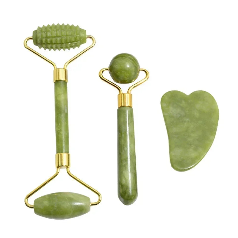 Natural Jade Roller & Gua Sha Set – Face, Neck & Eye Massage Tool