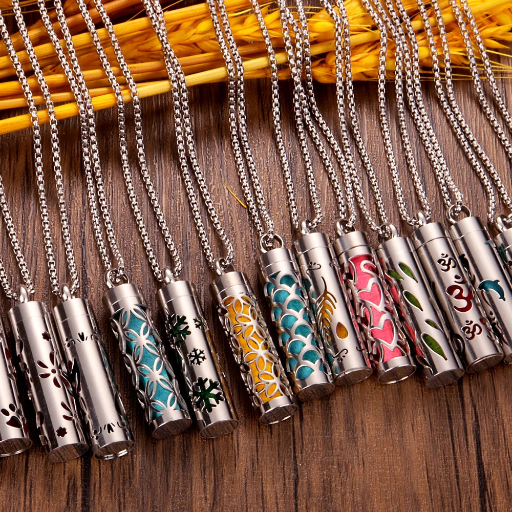 Stylish Stainless Steel Air Freshener Pendant Necklace - Versatile Perfume Oil Diffuser Charm for Men, Women, and Teens