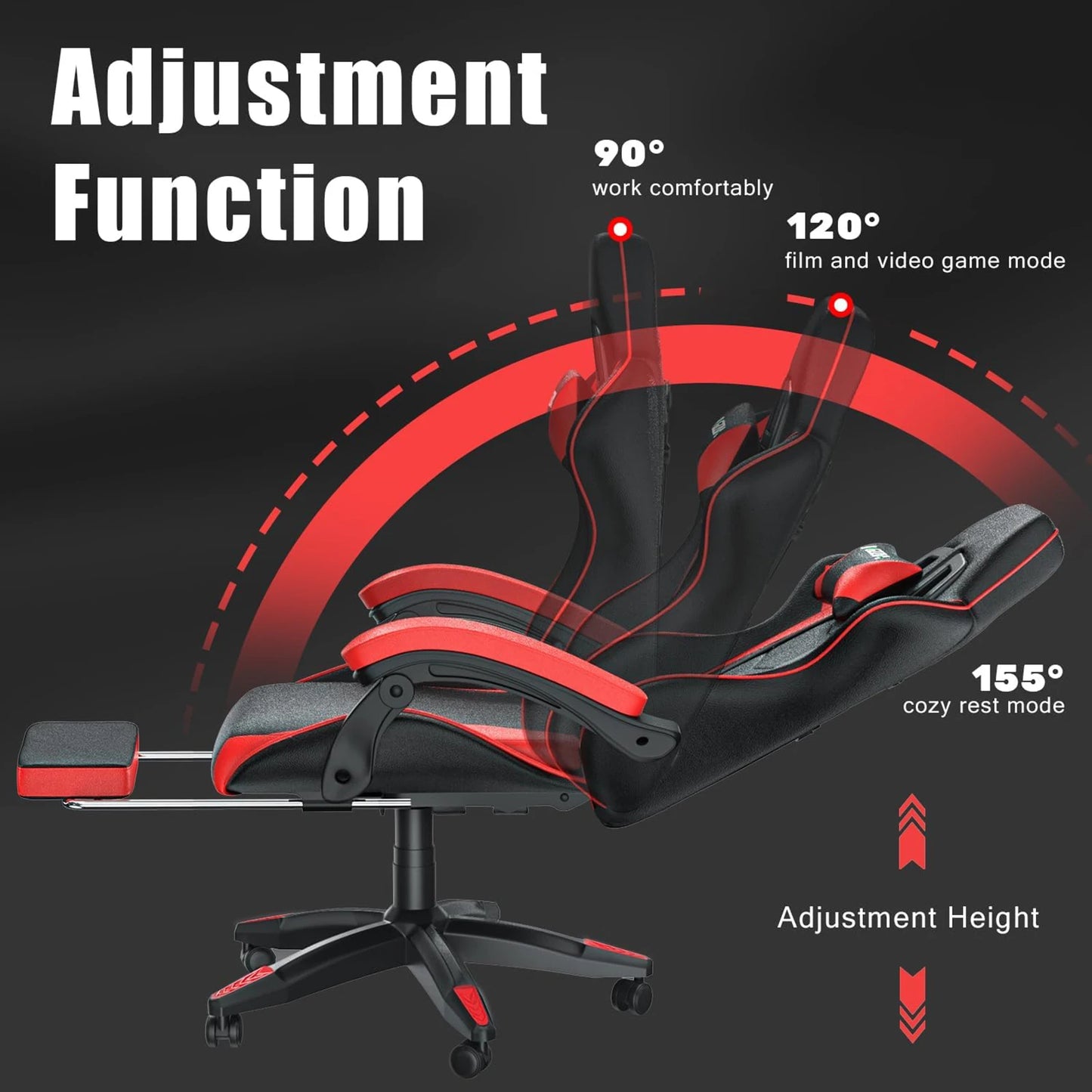 BIGZZIA™ Ergonomic Gaming Chair with Footrest – High-Back Recliner with Lumbar & Headrest Support