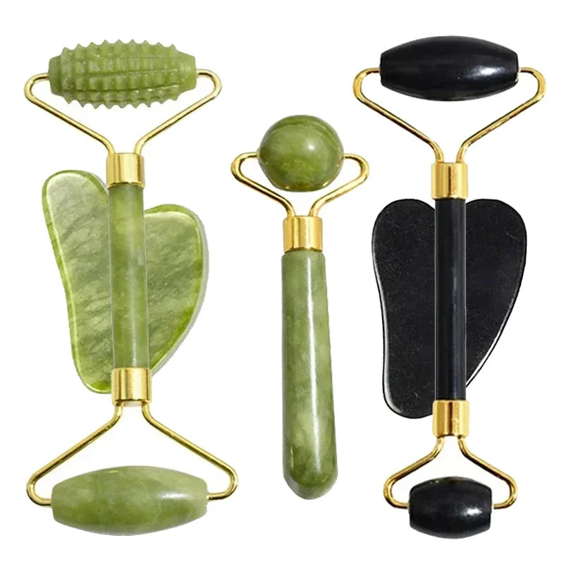 Natural Jade Roller & Gua Sha Set – Face, Neck & Eye Massage Tool
