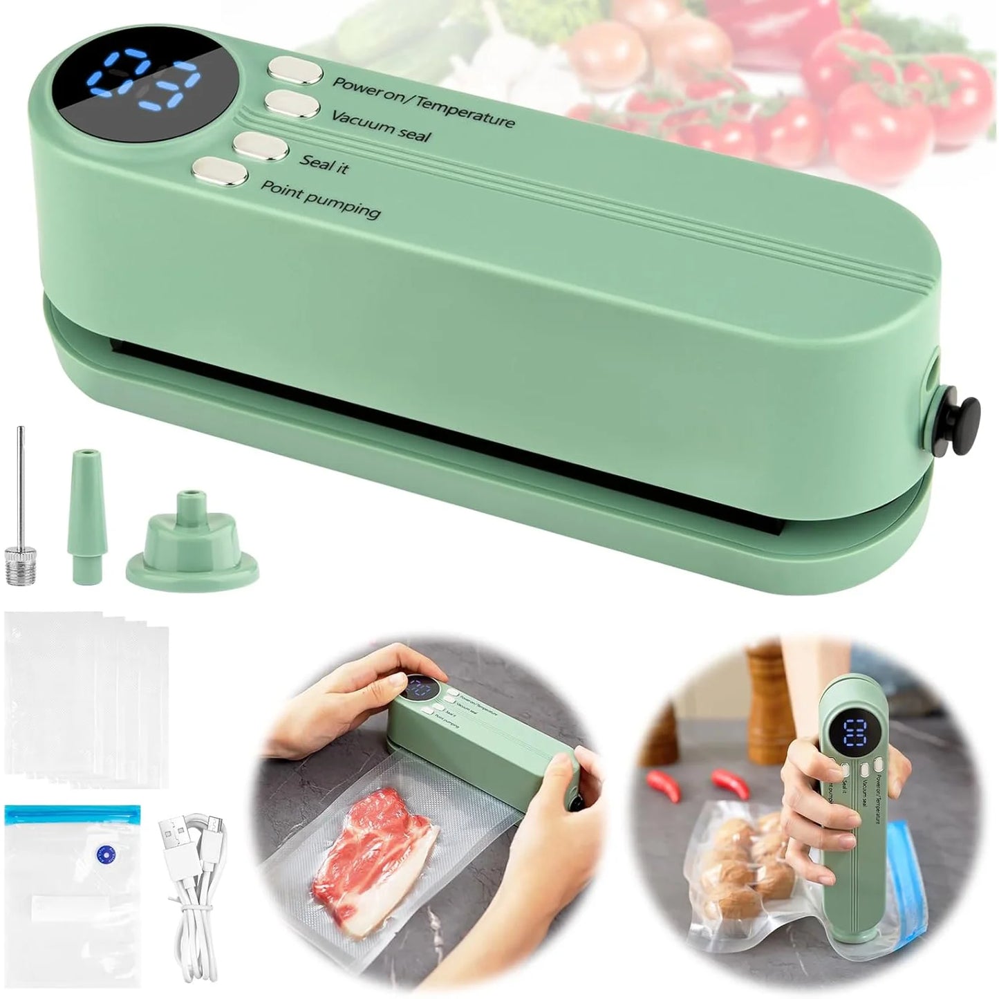 FreshZip™ Portable Vacuum Sealer – USB Rechargeable | Dry & Moist Food Storage with Bags & Pump