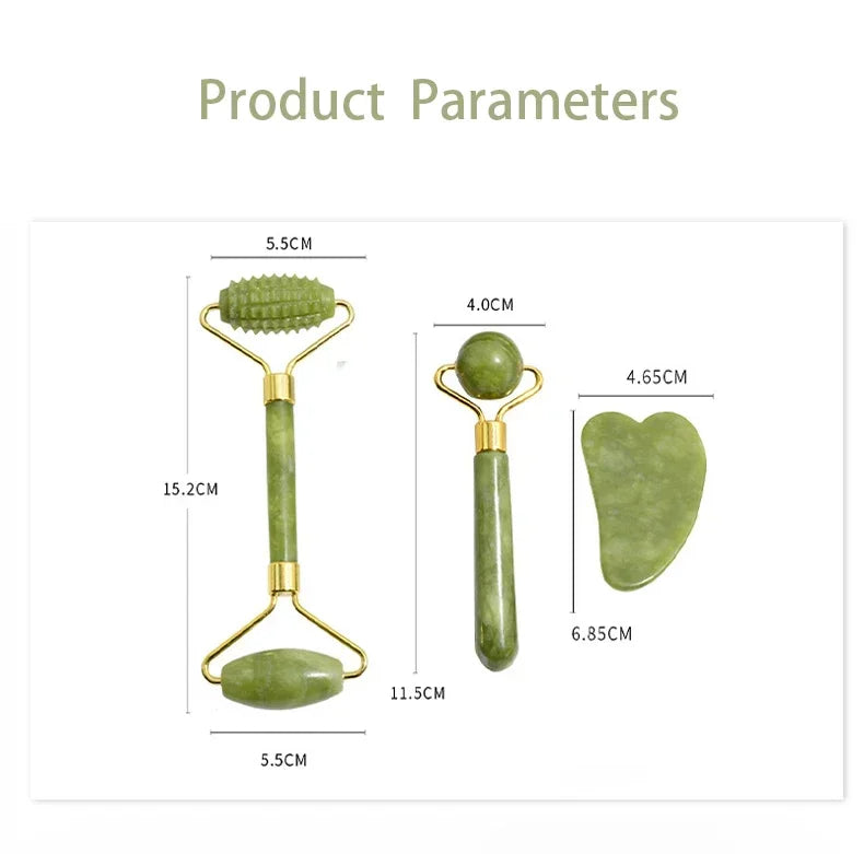 Natural Jade Roller & Gua Sha Set – Face, Neck & Eye Massage Tool