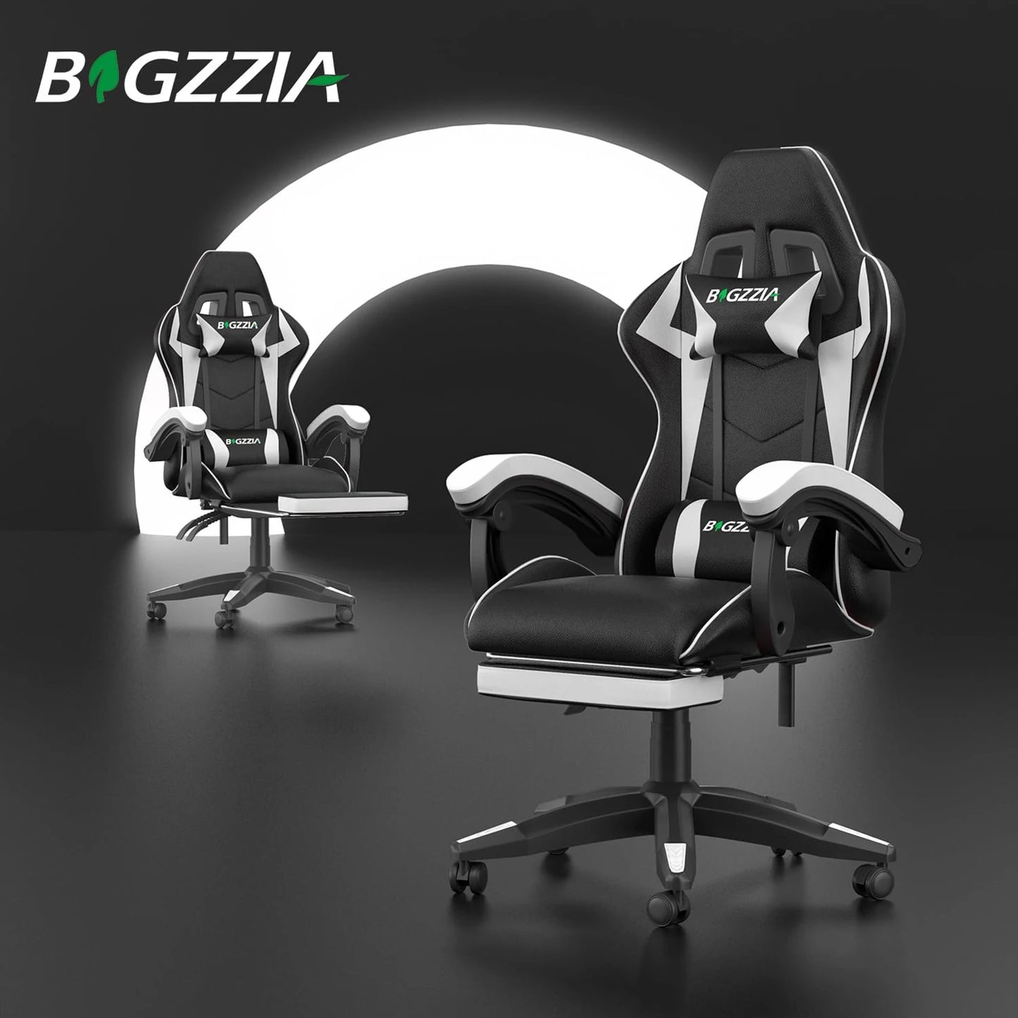 BIGZZIA™ Ergonomic Gaming Chair with Footrest – High-Back Recliner with Lumbar & Headrest Support
