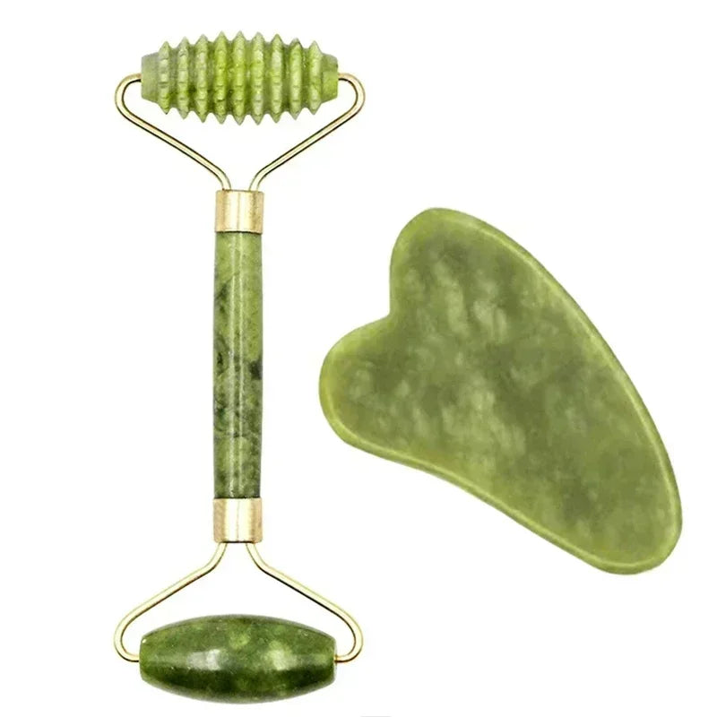 Natural Jade Roller & Gua Sha Set – Face, Neck & Eye Massage Tool
