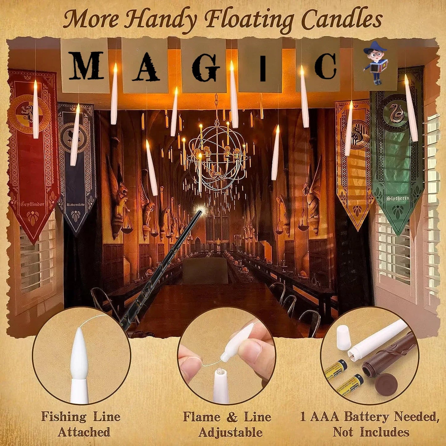 EnchantGlow™ Floating LED Candles with Magic Wand
