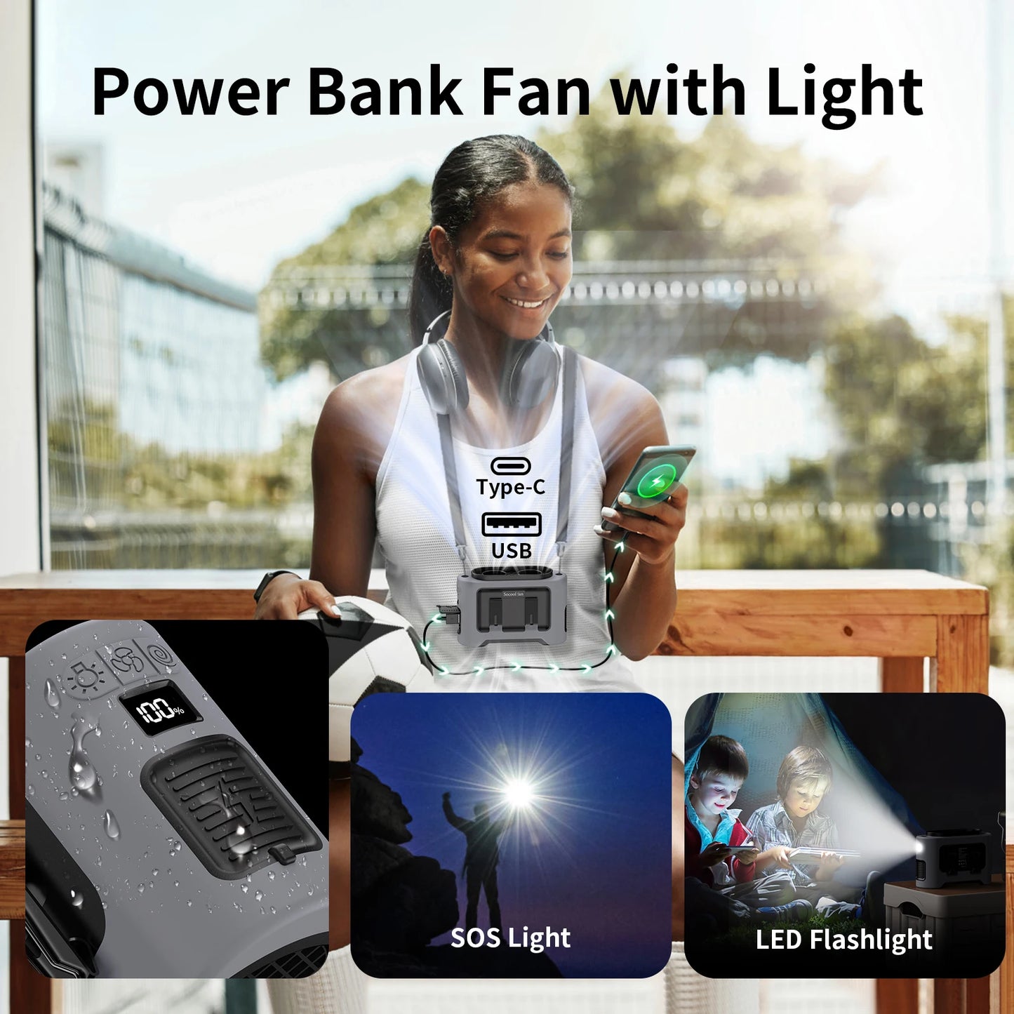 Socoolfan 14500mAh Wearable Fan – Dual Air Vents for Neck & Waist, Ideal for Outdoor Work & Travel