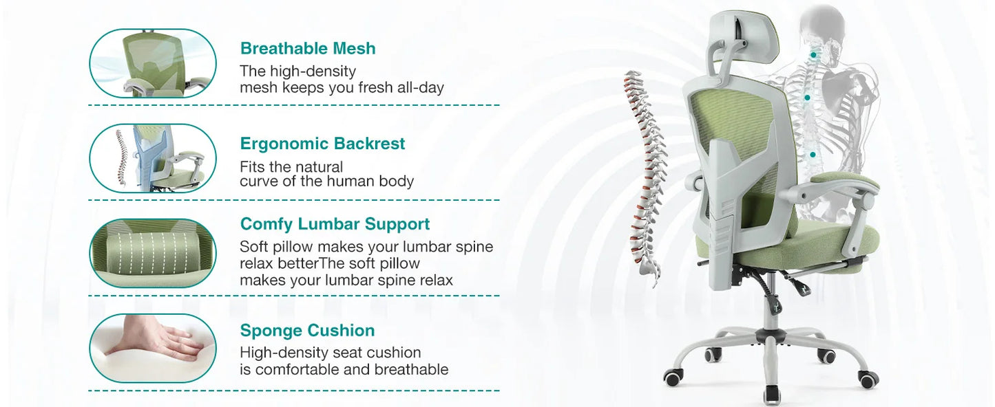 ProComfort™ Ergonomic Reclining Office Chair – High Back Mesh with Lumbar Pillow Support