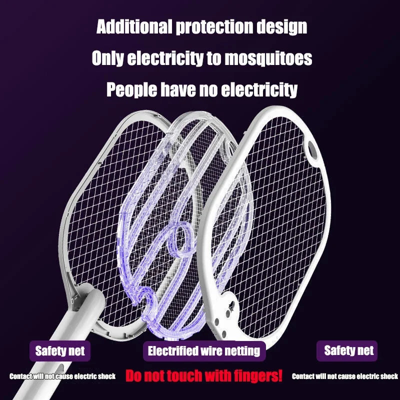 VoltZap™ 3-in-1 Electric Mosquito Swatter – 3000V Bug Zapper Racket with Type-C Charging & UV Lamp Mode