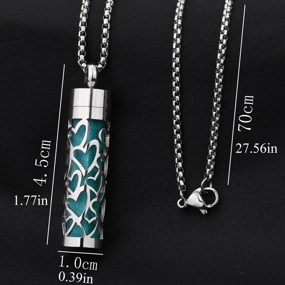 Stylish Stainless Steel Air Freshener Pendant Necklace - Versatile Perfume Oil Diffuser Charm for Men, Women, and Teens