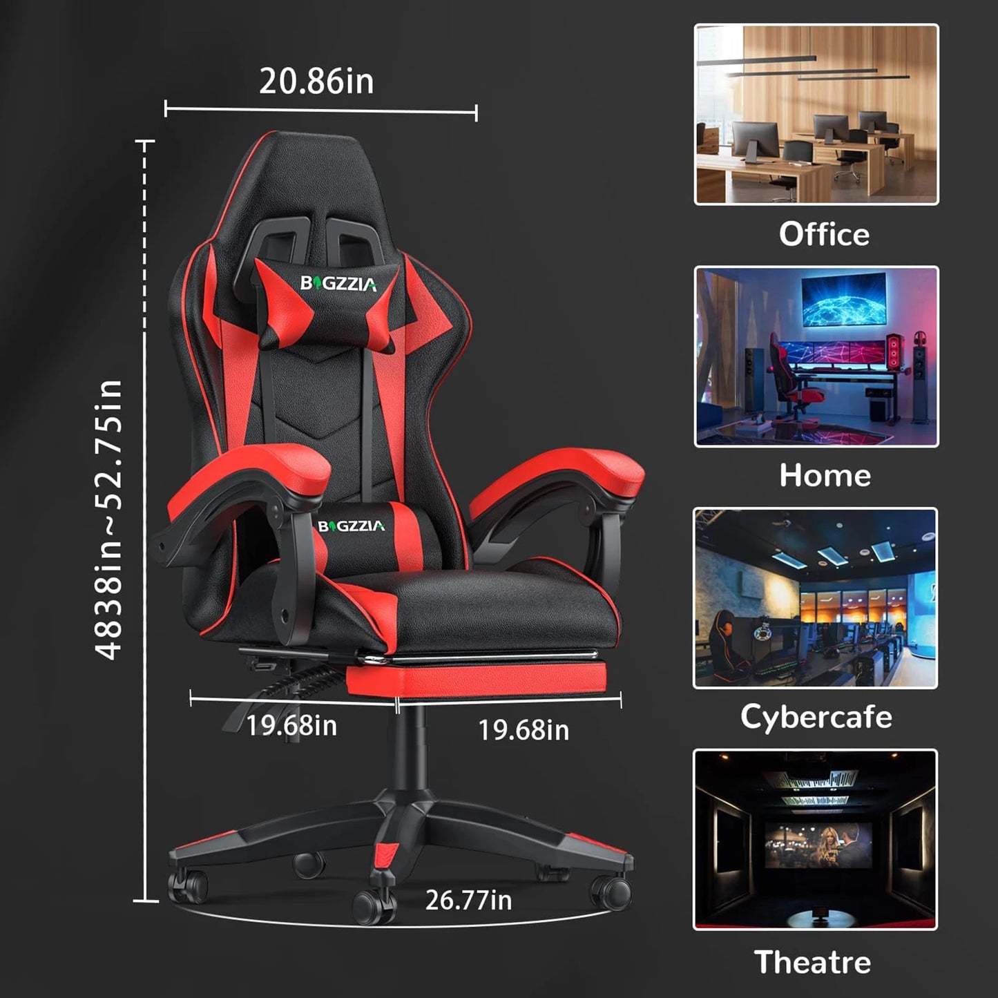 BIGZZIA™ Ergonomic Gaming Chair with Footrest – High-Back Recliner with Lumbar & Headrest Support