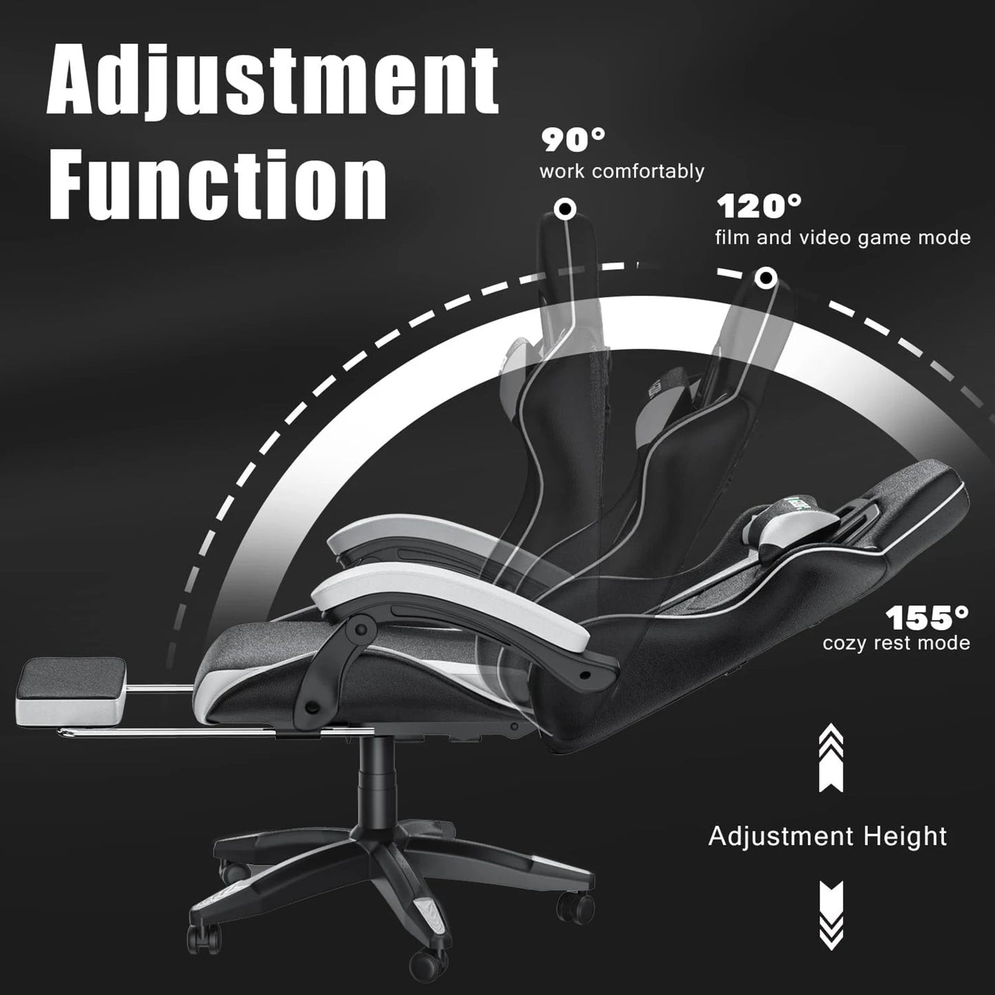 BIGZZIA™ Ergonomic Gaming Chair with Footrest – High-Back Recliner with Lumbar & Headrest Support