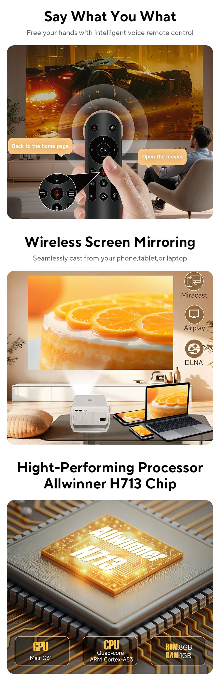 Magcubic™ L018 4K Smart Projector – Portable Home Cinema, 650 ANSI Brightness