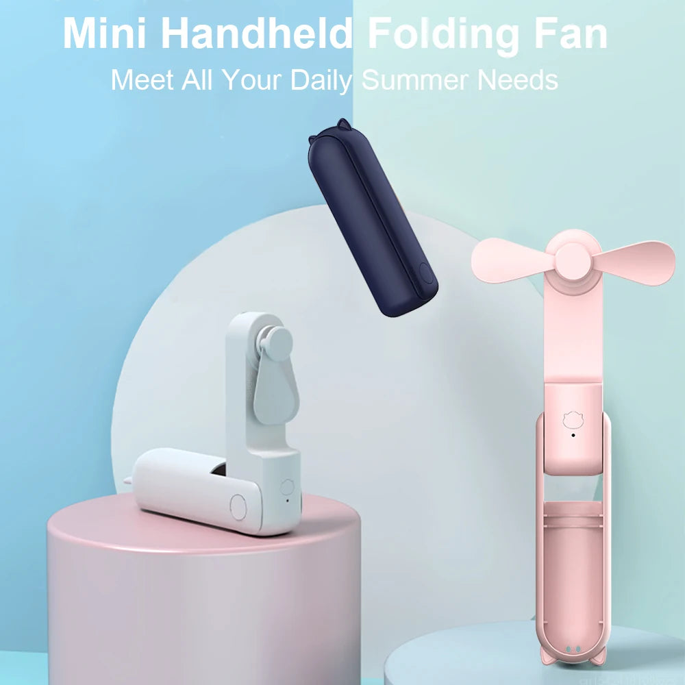 3-in-1 Portable USB Rechargeable Fan – 2000mAh, 3-Speed, Foldable Handheld & Desk Fan with Power Bank