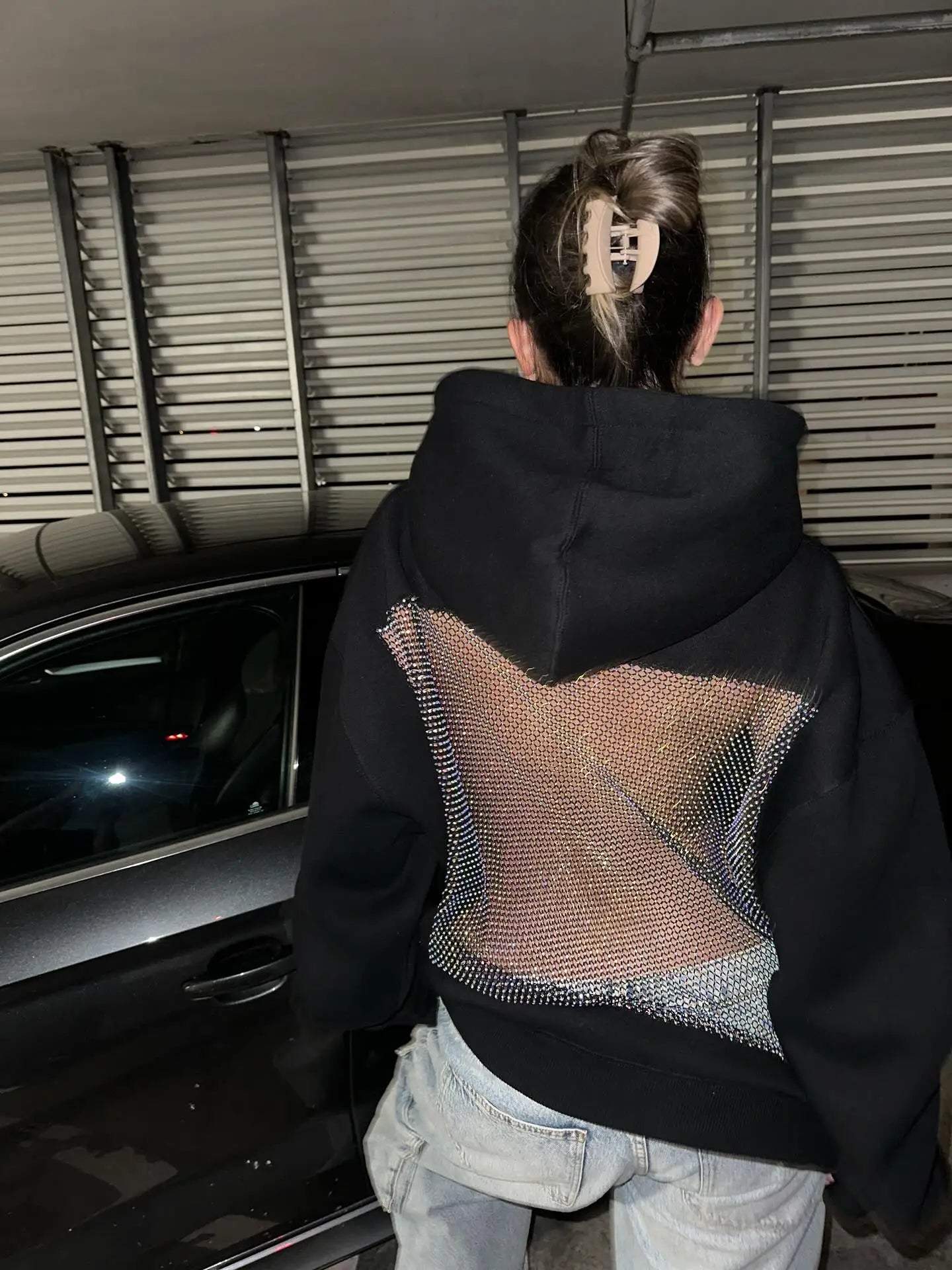 Backless Mesh Hoodie – Lightweight & Breathable Y2K Design