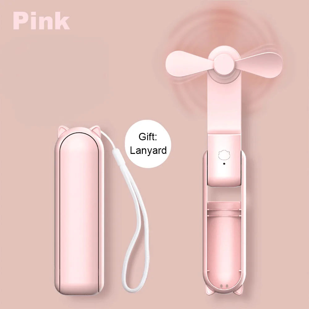 3-in-1 Portable USB Rechargeable Fan – 2000mAh, 3-Speed, Foldable Handheld & Desk Fan with Power Bank