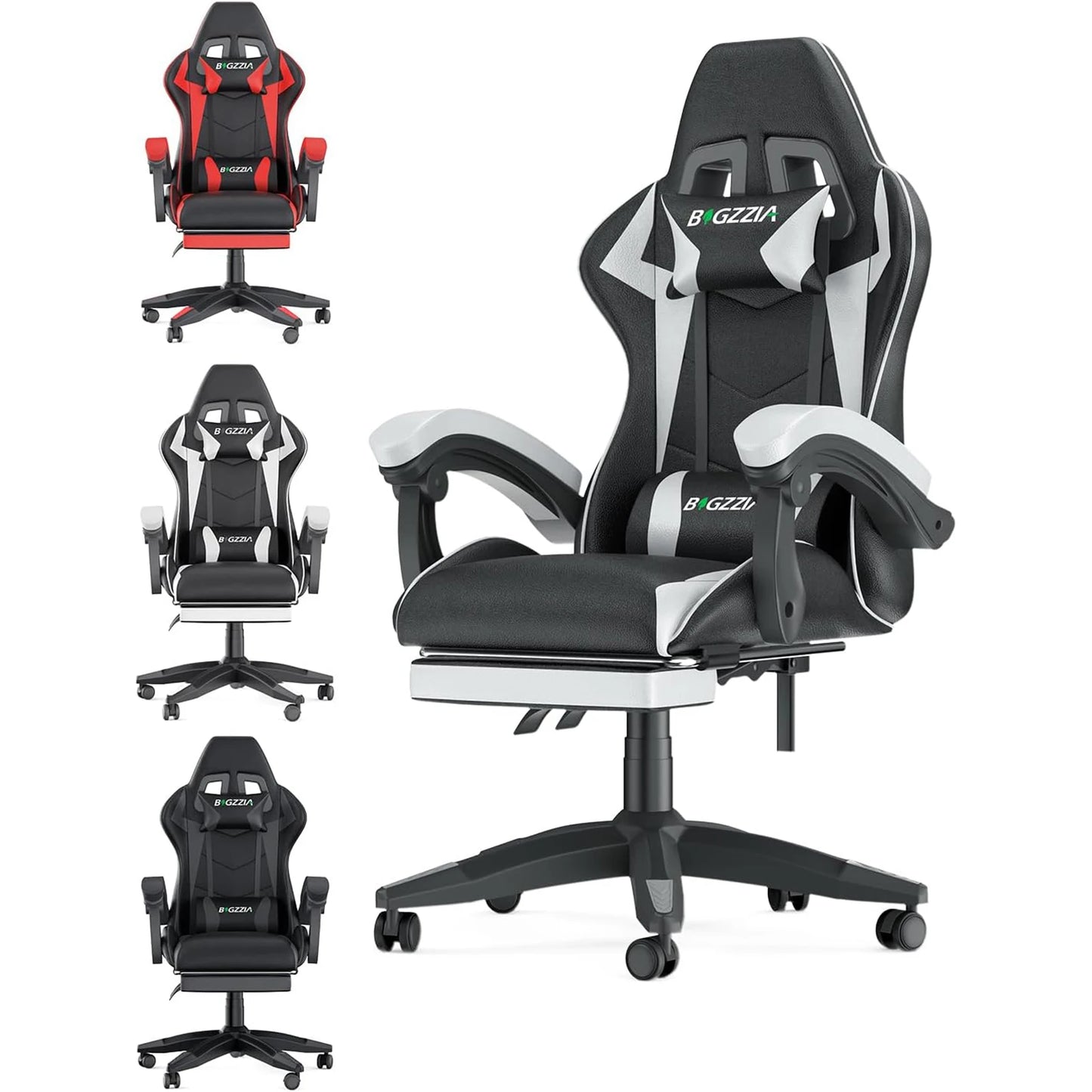 BIGZZIA™ Ergonomic Gaming Chair with Footrest – High-Back Recliner with Lumbar & Headrest Support