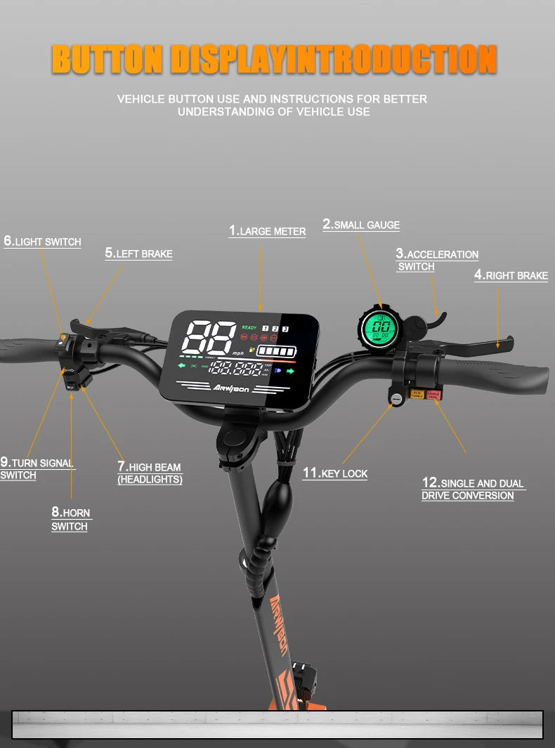 Arwibon™ 5600W Dual Motor Electric Scooter – 46 MPH, Off-Road, Foldable with Seat