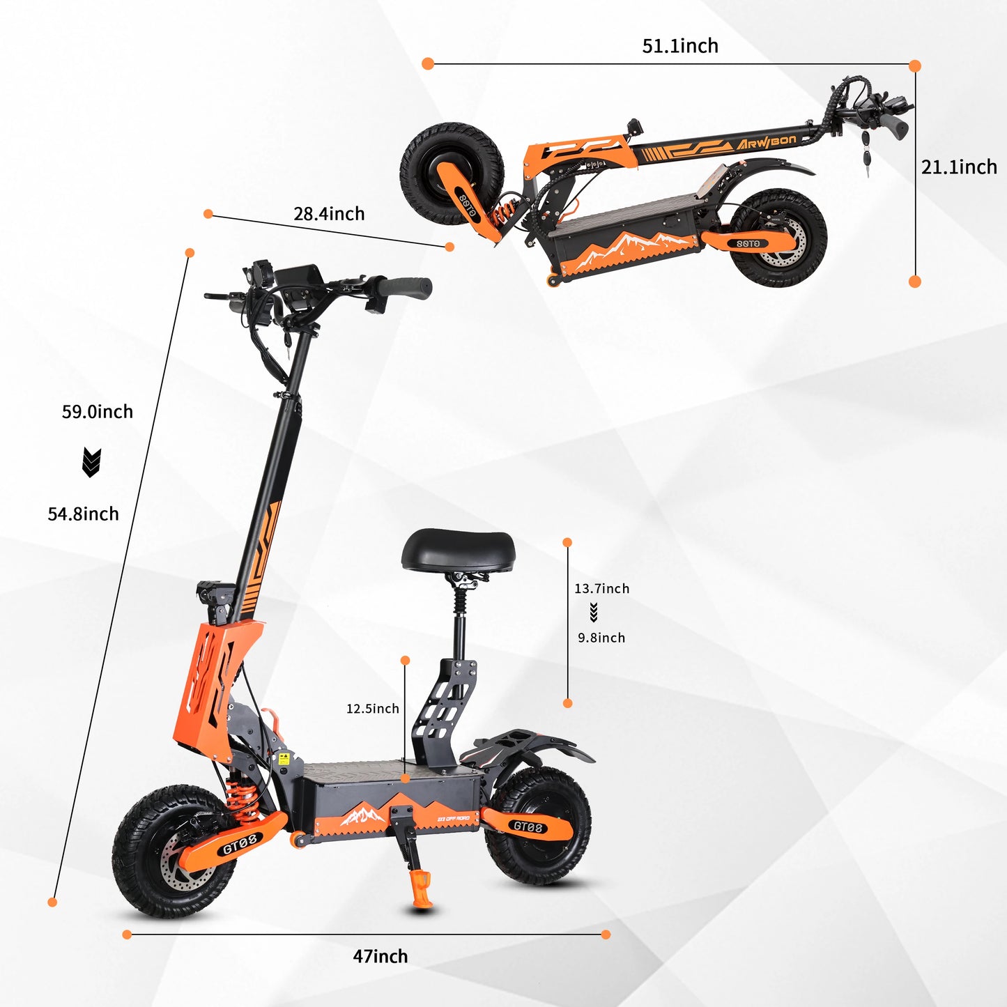 Arwibon™ 5600W Dual Motor Electric Scooter – 46 MPH, Off-Road, Foldable with Seat