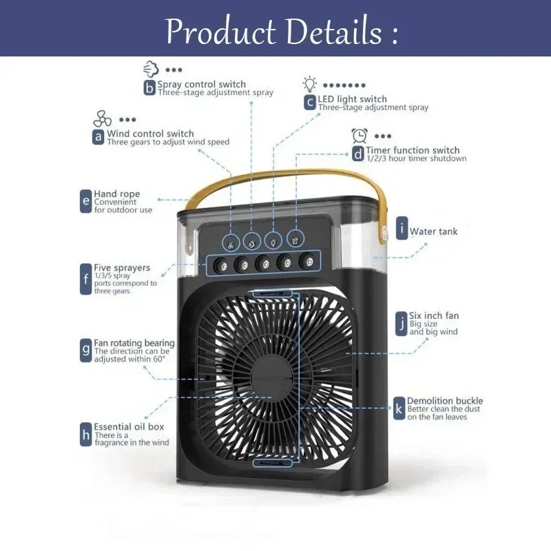 Mistora™ 3-in-1 Portable AC Fan – Air Cooler, Humidifier & LED Night Light