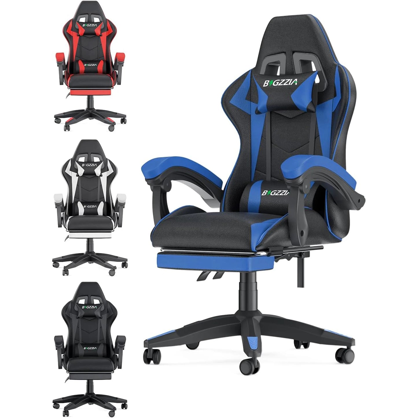 BIGZZIA™ Ergonomic Gaming Chair with Footrest – High-Back Recliner with Lumbar & Headrest Support