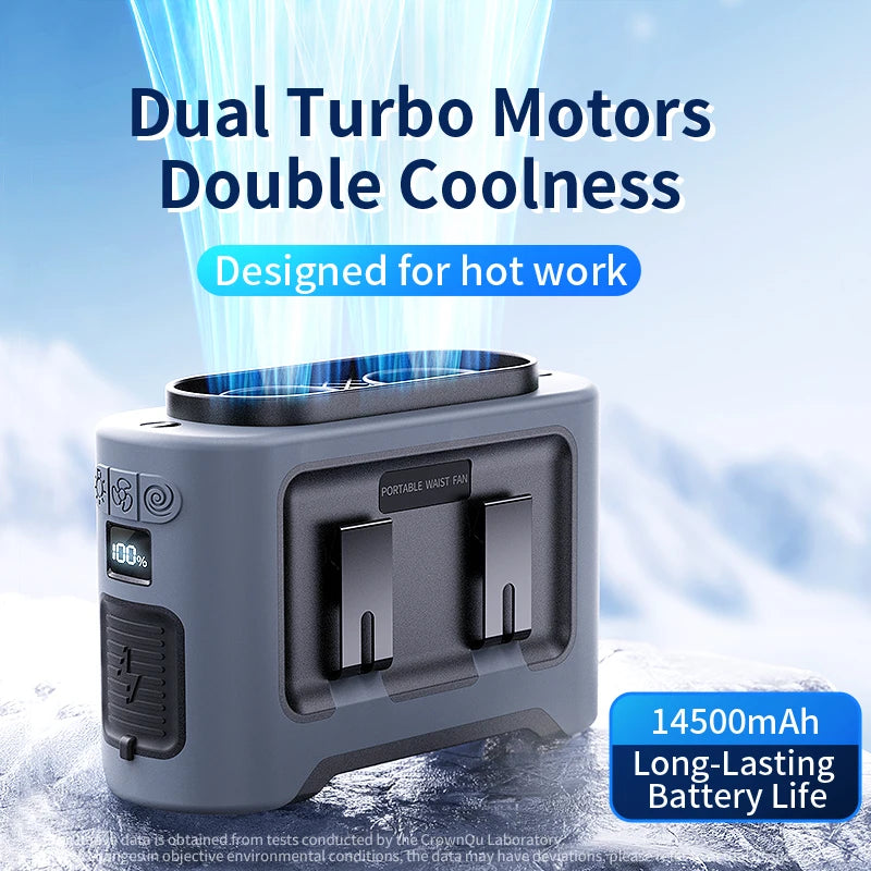 Socoolfan 14500mAh Wearable Fan – Dual Air Vents for Neck & Waist, Ideal for Outdoor Work & Travel