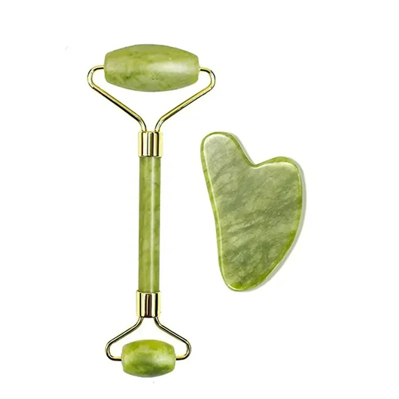 Natural Jade Roller & Gua Sha Set – Face, Neck & Eye Massage Tool