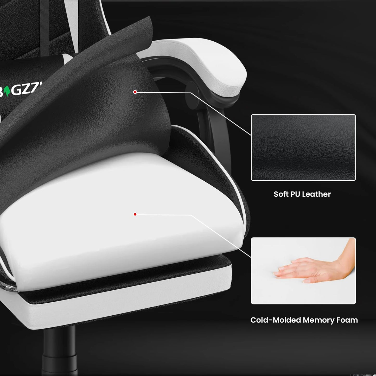 BIGZZIA™ Ergonomic Gaming Chair with Footrest – High-Back Recliner with Lumbar & Headrest Support