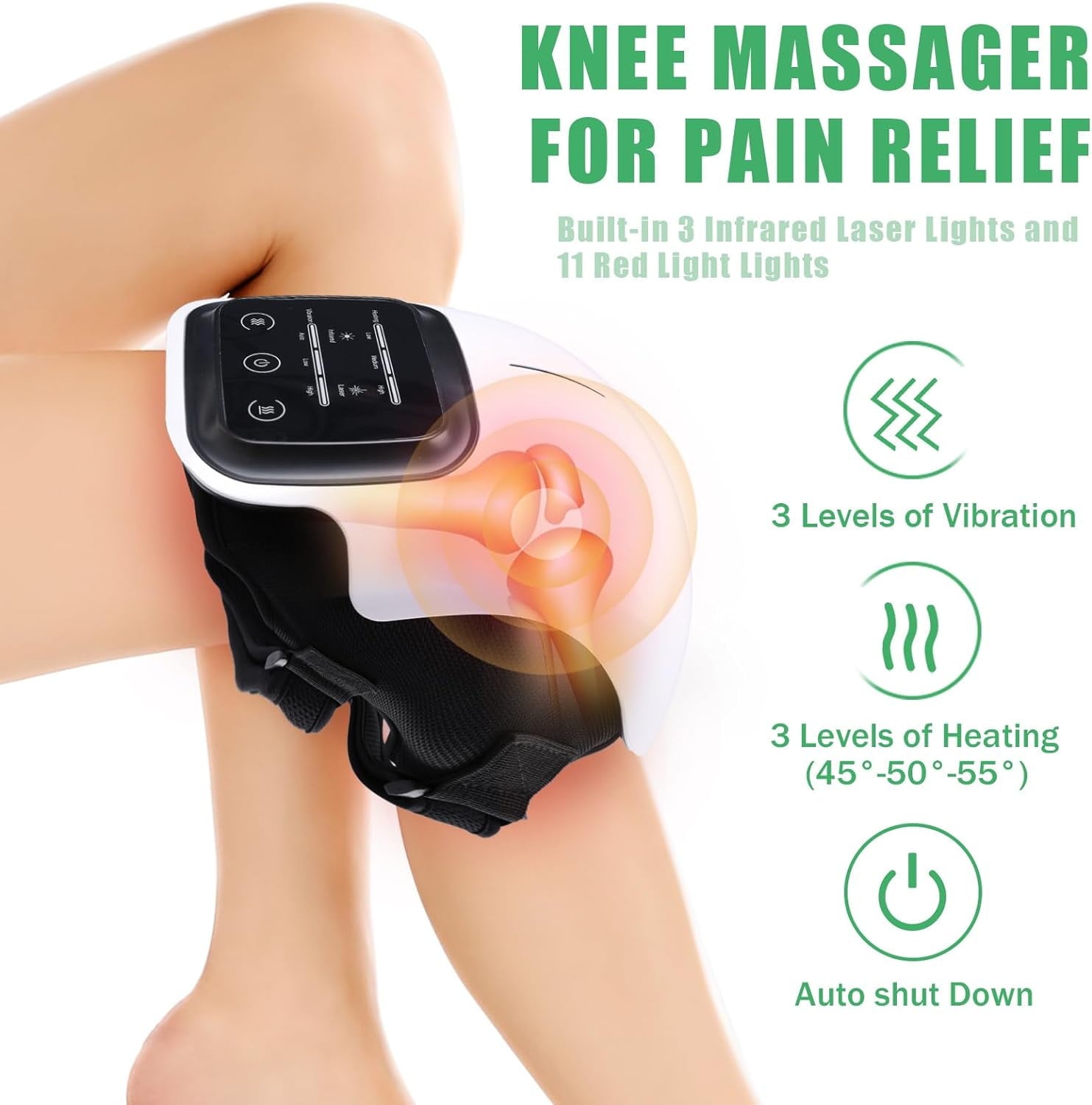 Cordless Knee Massager,Electric Infrared Heating Knee Massager,Air Pressure& Vibration