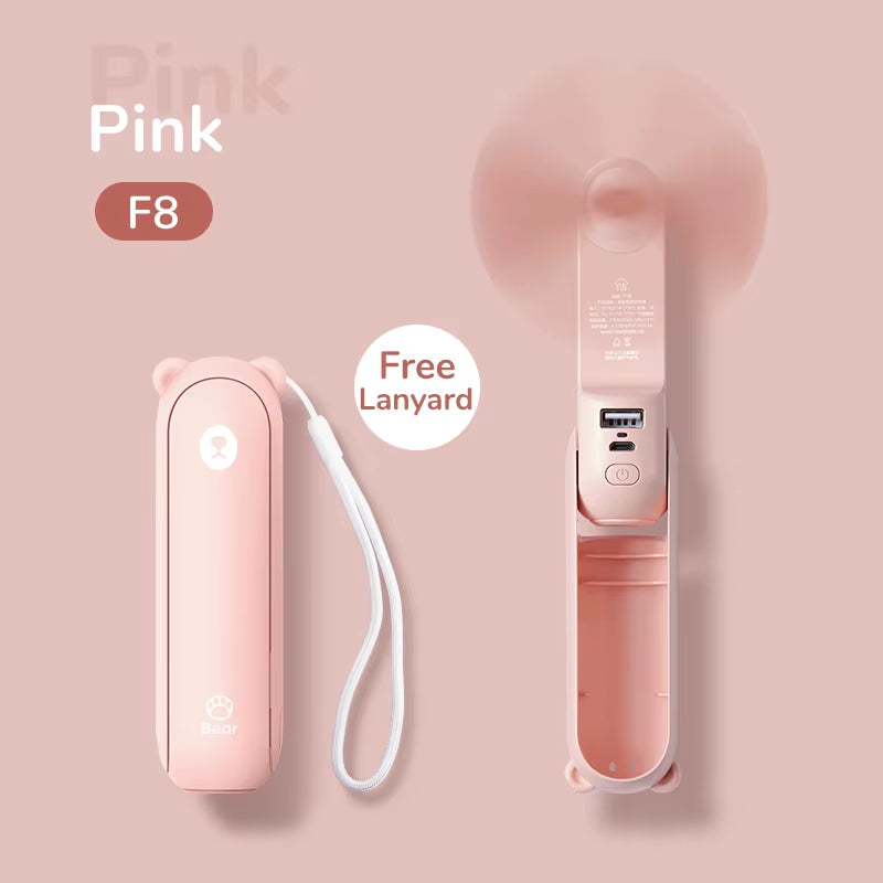 Portable Fan Mini Handheld Fan USB 4500Mah Recharge Hand Held Small 3 In1 Pocket Fan with Power Bank Flashlight Feature