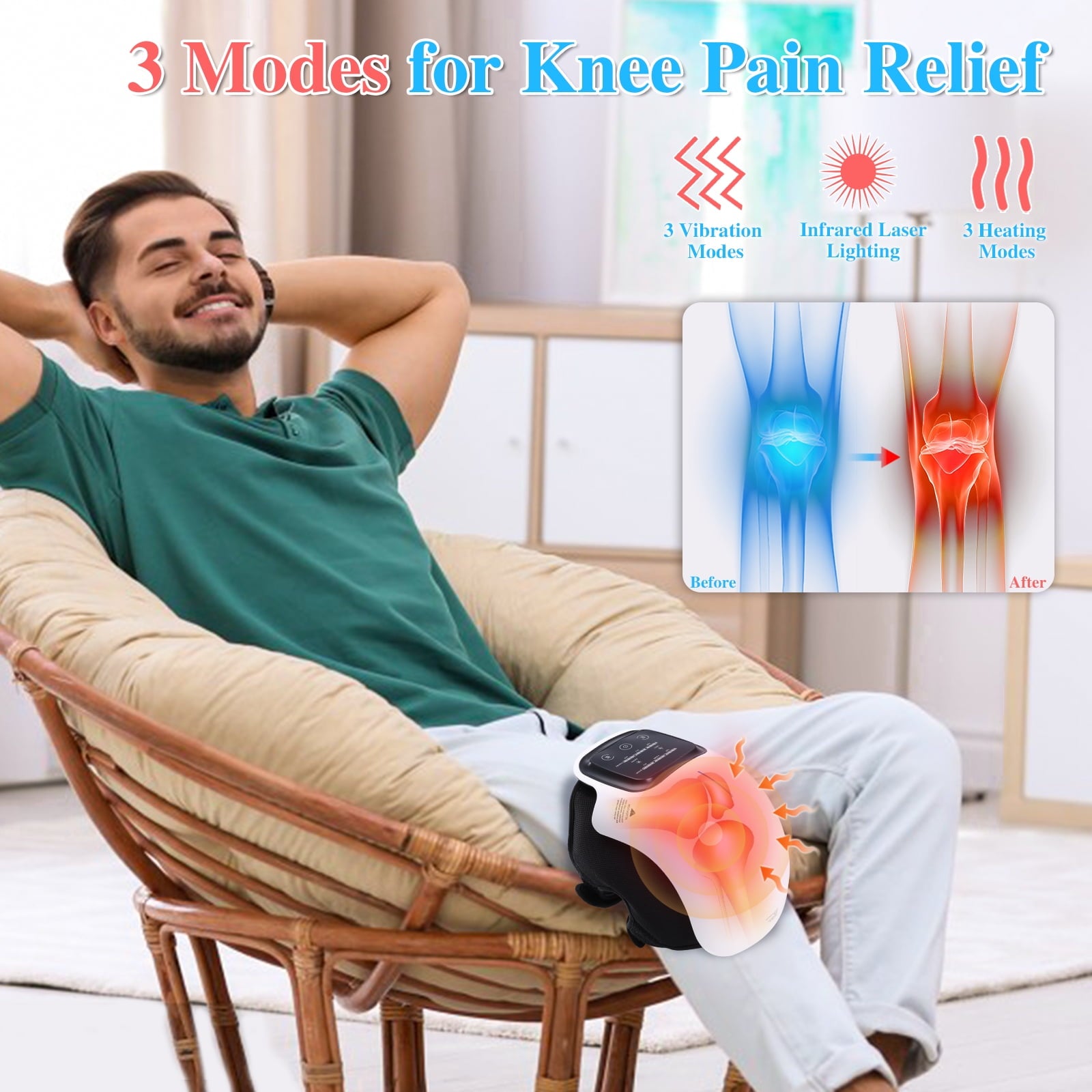 Cordless Knee Massager,Electric Infrared Heating Knee Massager,Air Pressure& Vibration