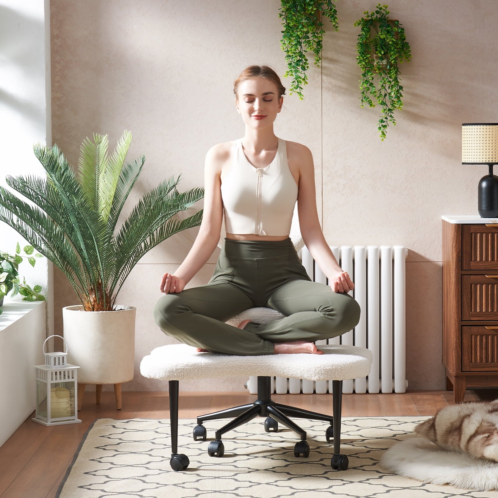 Zulo™ Meditation Chair – Cozy Teddy Fabric, Swivel Base, Ergonomic Design for Home & Office