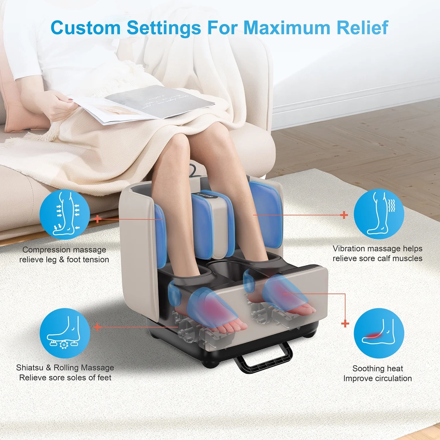 2-in-1 Shiatsu Foot & Calf Massager with Ottoman Rest – Heat Therapy & App Control