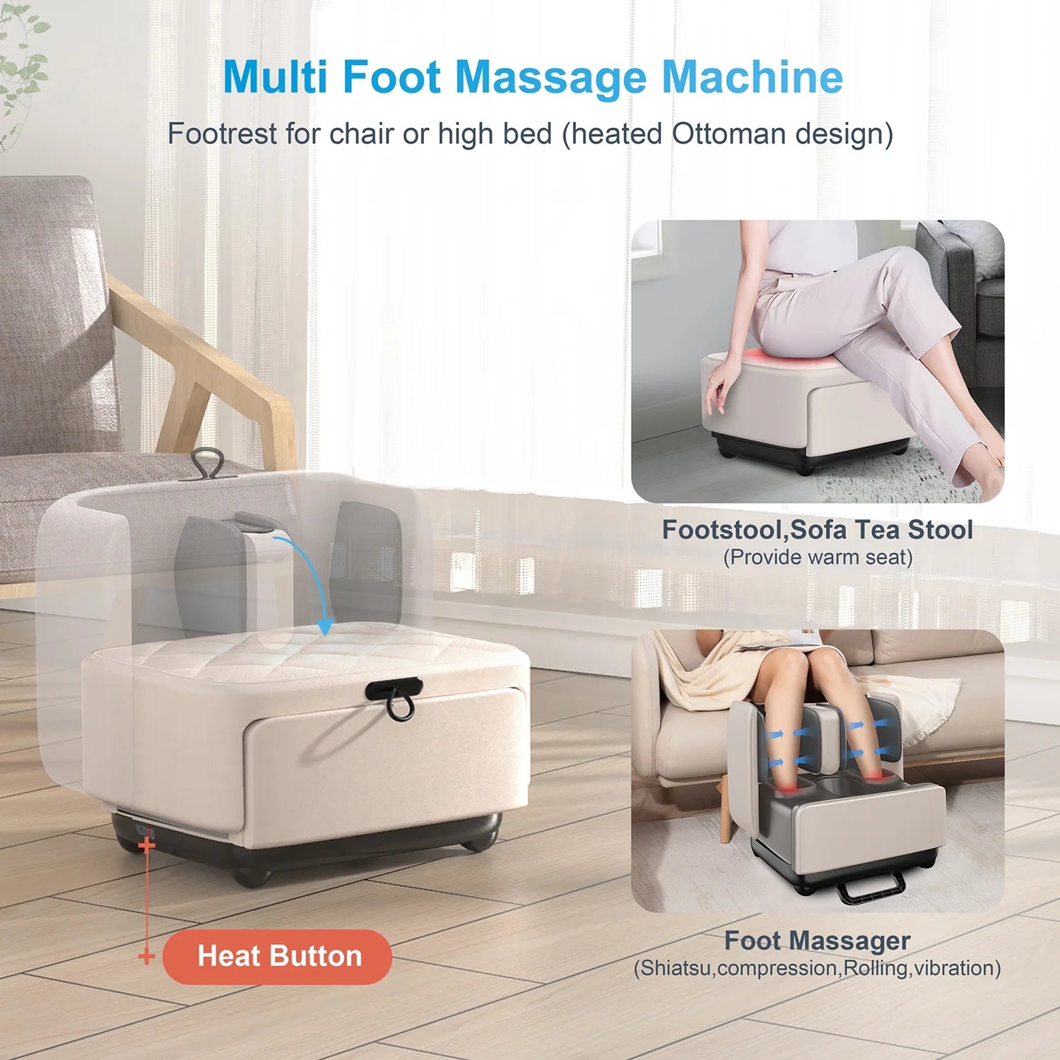 2-in-1 Shiatsu Foot & Calf Massager with Ottoman Rest – Heat Therapy & App Control