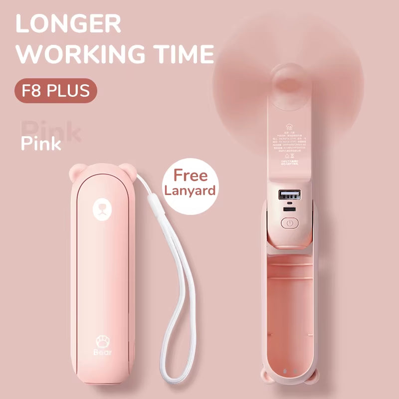 Portable Fan Mini Handheld Fan USB 4500Mah Recharge Hand Held Small 3 In1 Pocket Fan with Power Bank Flashlight Feature