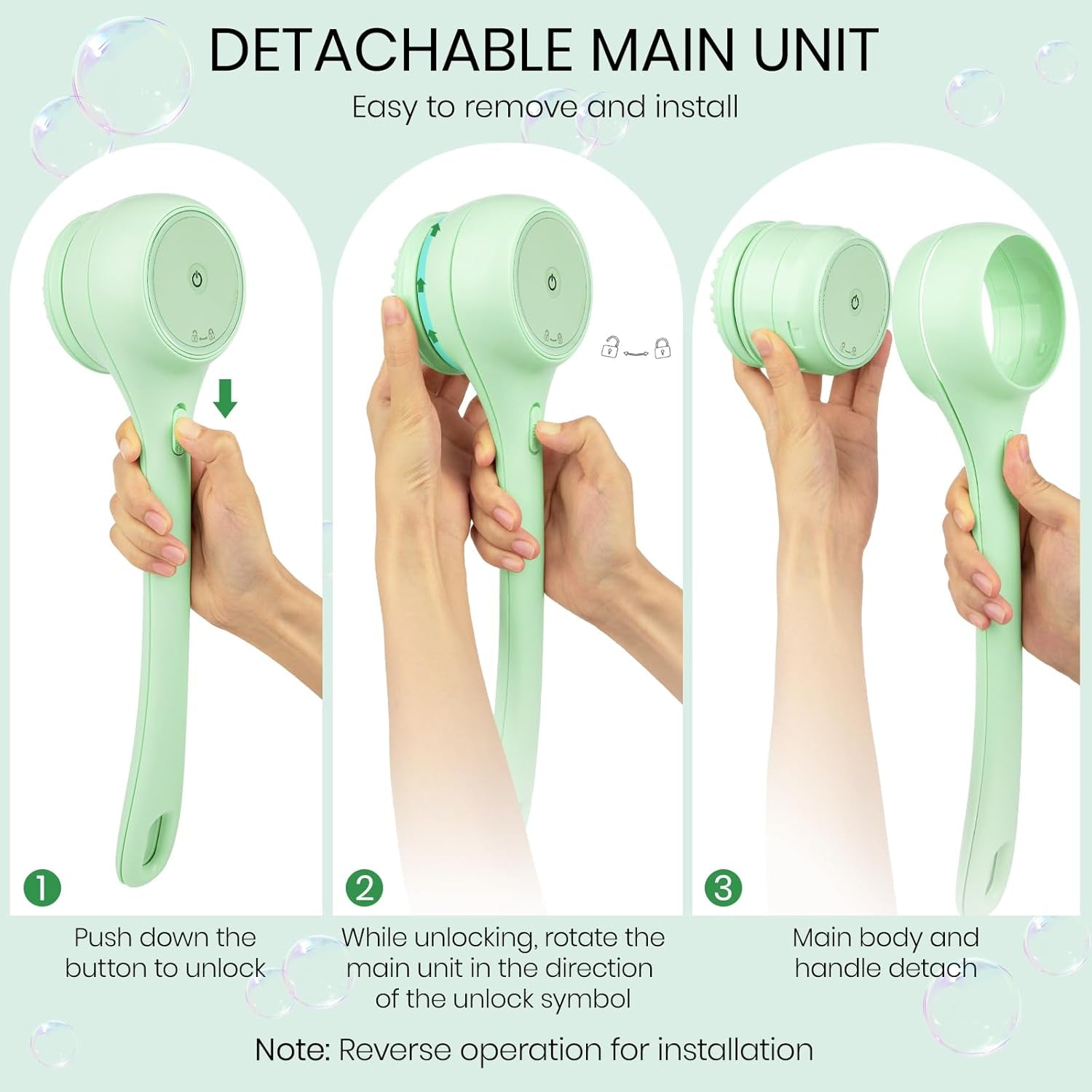 Electric Body Brush Back Scrubber for Shower, Auto Spinning Exfoliating Massage Bath Brush Rechargeable, Dual Long Handle, Deep Cleansing, Waterproof, Rotating Body Brushes with 5 Brush Heads