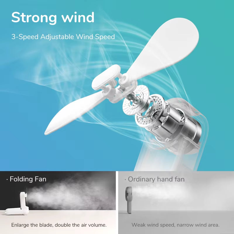 Portable Fan Mini Handheld Fan USB 4500Mah Recharge Hand Held Small 3 In1 Pocket Fan with Power Bank Flashlight Feature