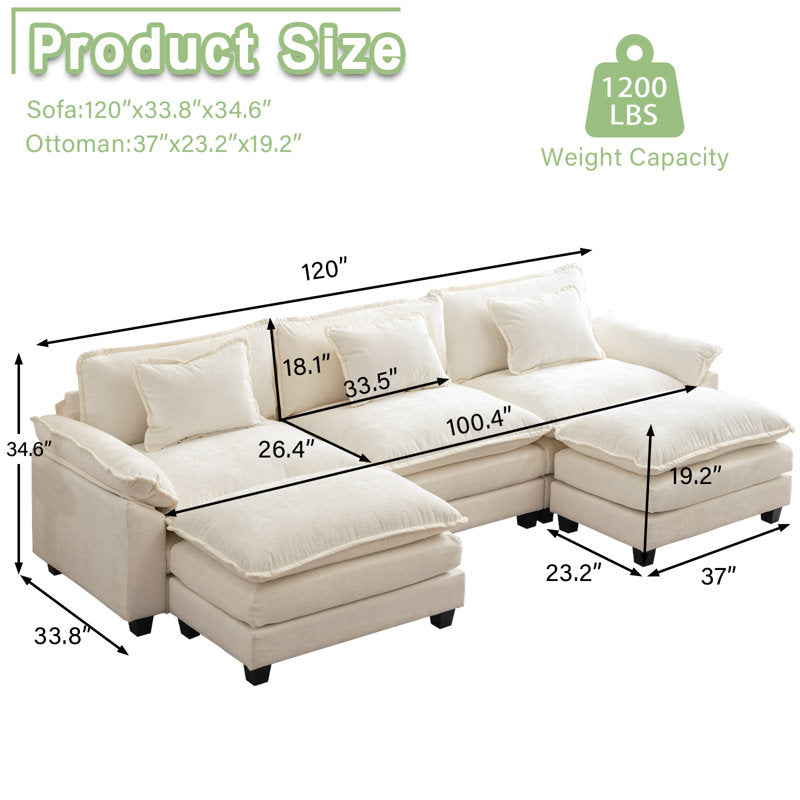 CloudHaven™ 120” U-Shaped Comfy Cloud Couch with 2 Ottomans – by Epic Finds