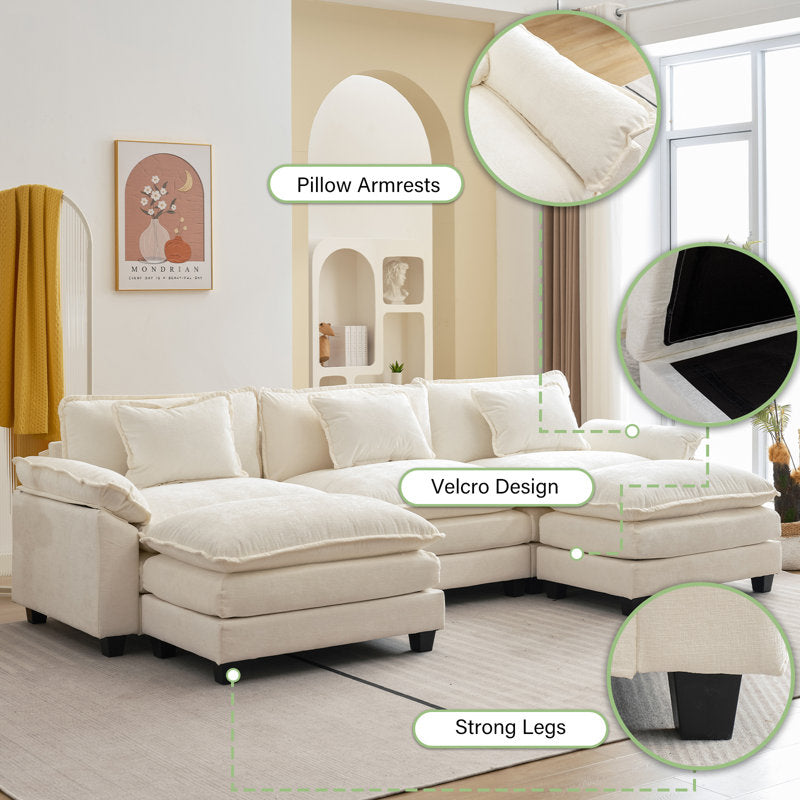 CloudHaven™ 120” U-Shaped Comfy Cloud Couch with 2 Ottomans – by Epic Finds