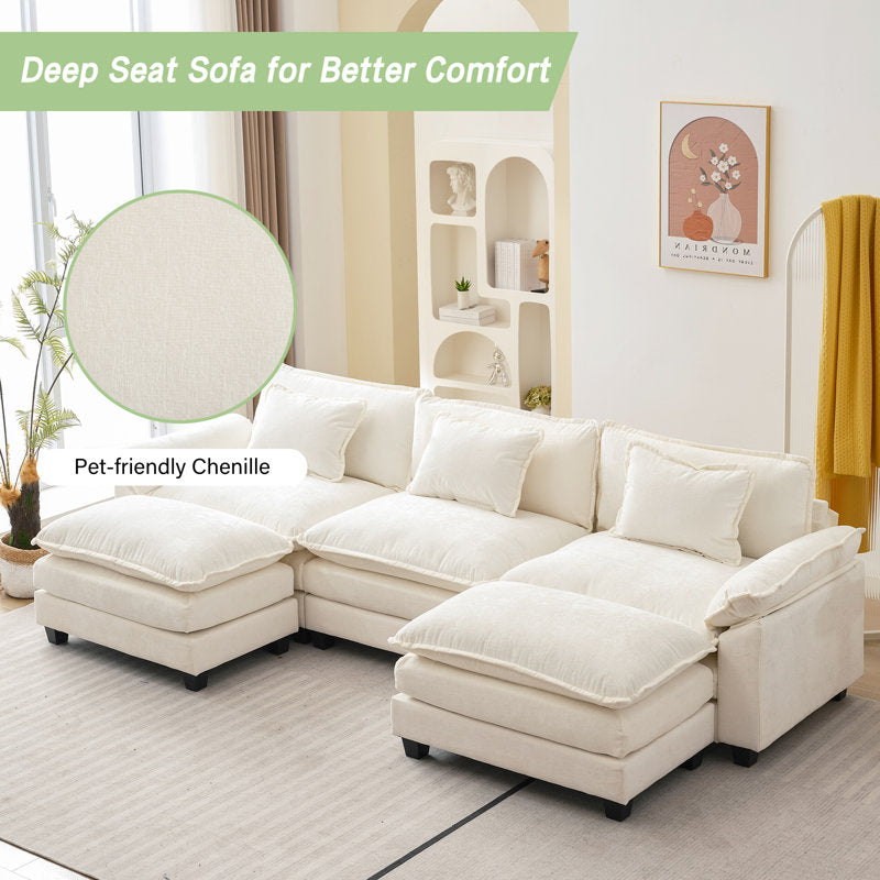 CloudHaven™ 120” U-Shaped Comfy Cloud Couch with 2 Ottomans – by Epic Finds
