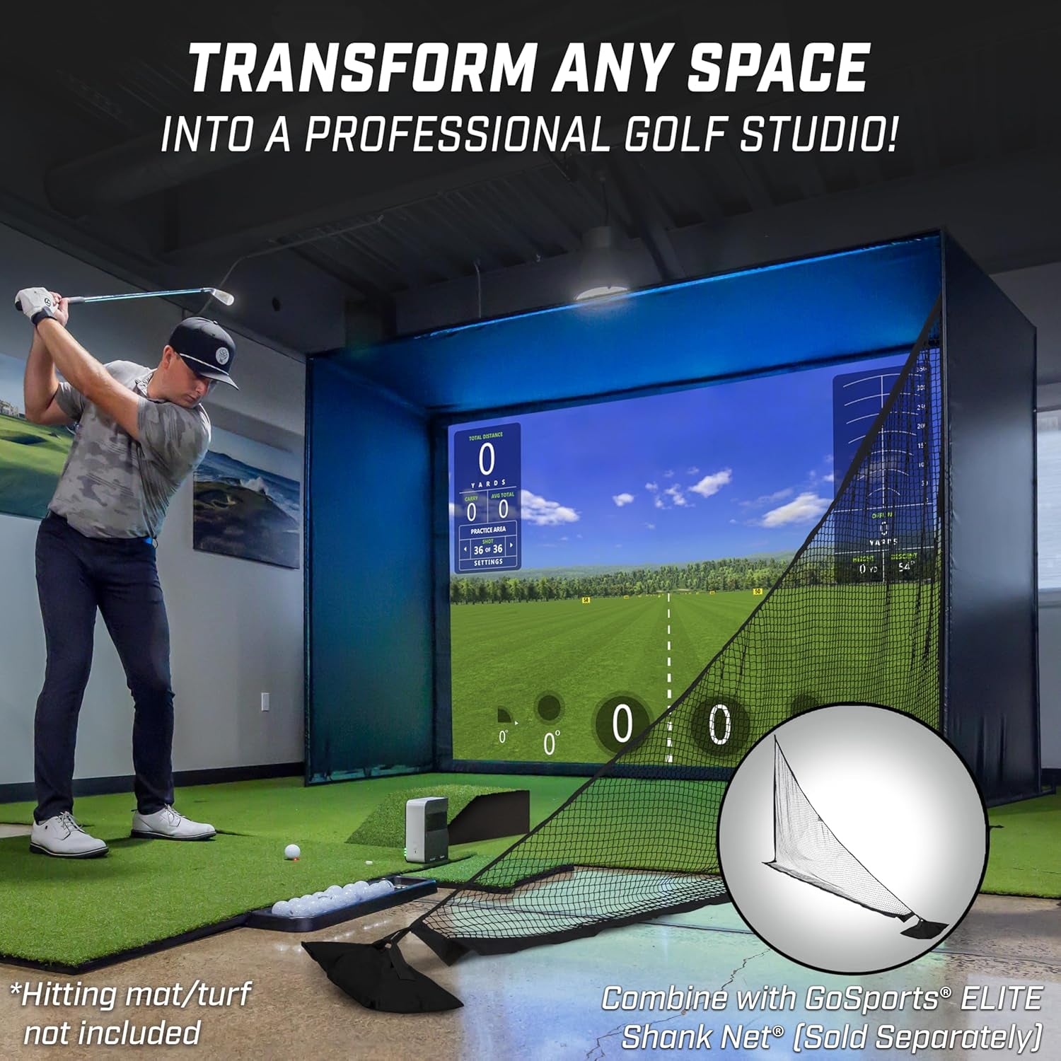 Golf Simulator Enclosure Nets - Choose 10 X 8 Ft, 12 X 9 Ft, or 14 X 8 Ft - Complete Set with Frame and HD Impact Screen Kit