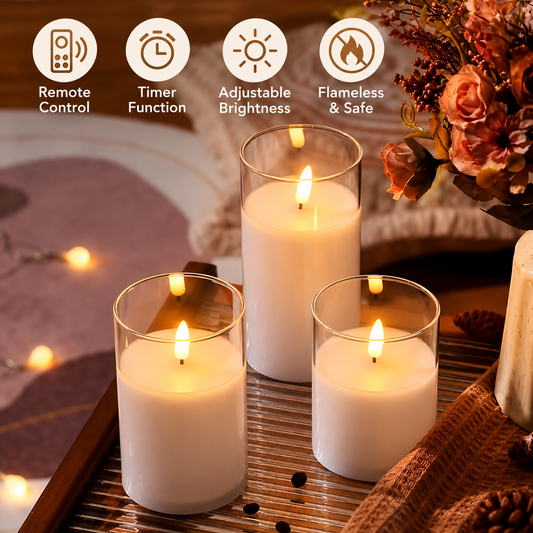 Luméa™ Flameless Candle Set — 3-Piece Remote-Controlled Ambient Candles