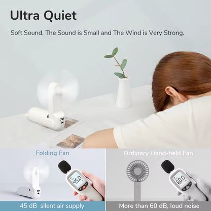 Portable Fan Mini Handheld Fan USB 4500Mah Recharge Hand Held Small 3 In1 Pocket Fan with Power Bank Flashlight Feature