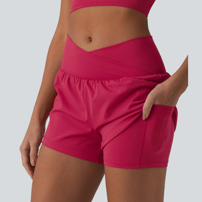 Halara Softlyzero™ Airy Crossover High Waisted 2-In-1 Cool Touch Yoga Shorts with Pockets
